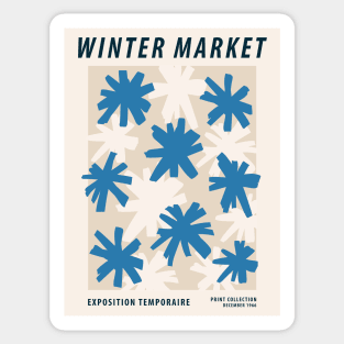 Winter market, Snowflakes, Neutral art, Flower market, Abstract art, Exhibition poster, Mid century modern, Retro Sticker